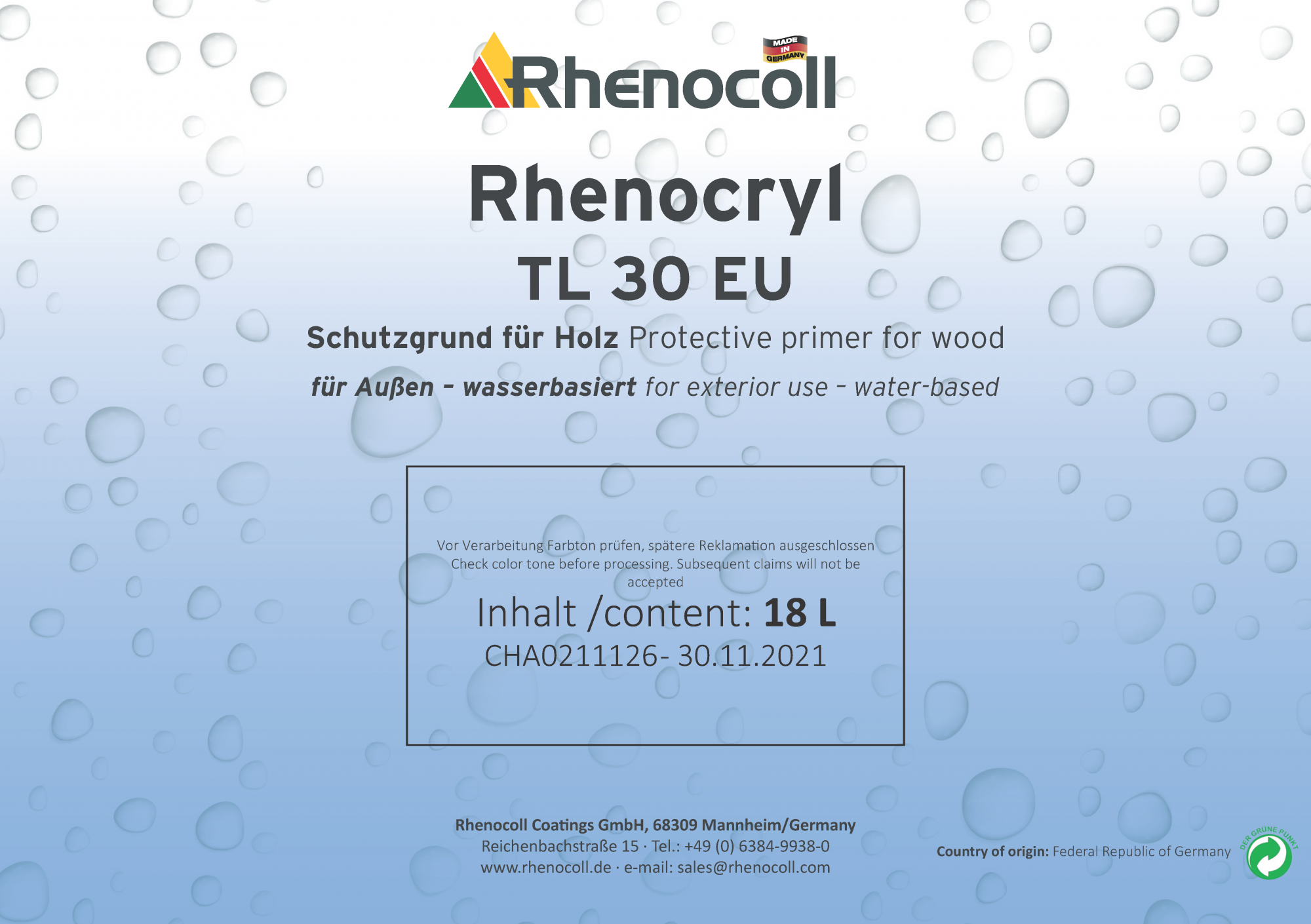 Rhenocryl TL 30 EU Schutzgrund für Holz